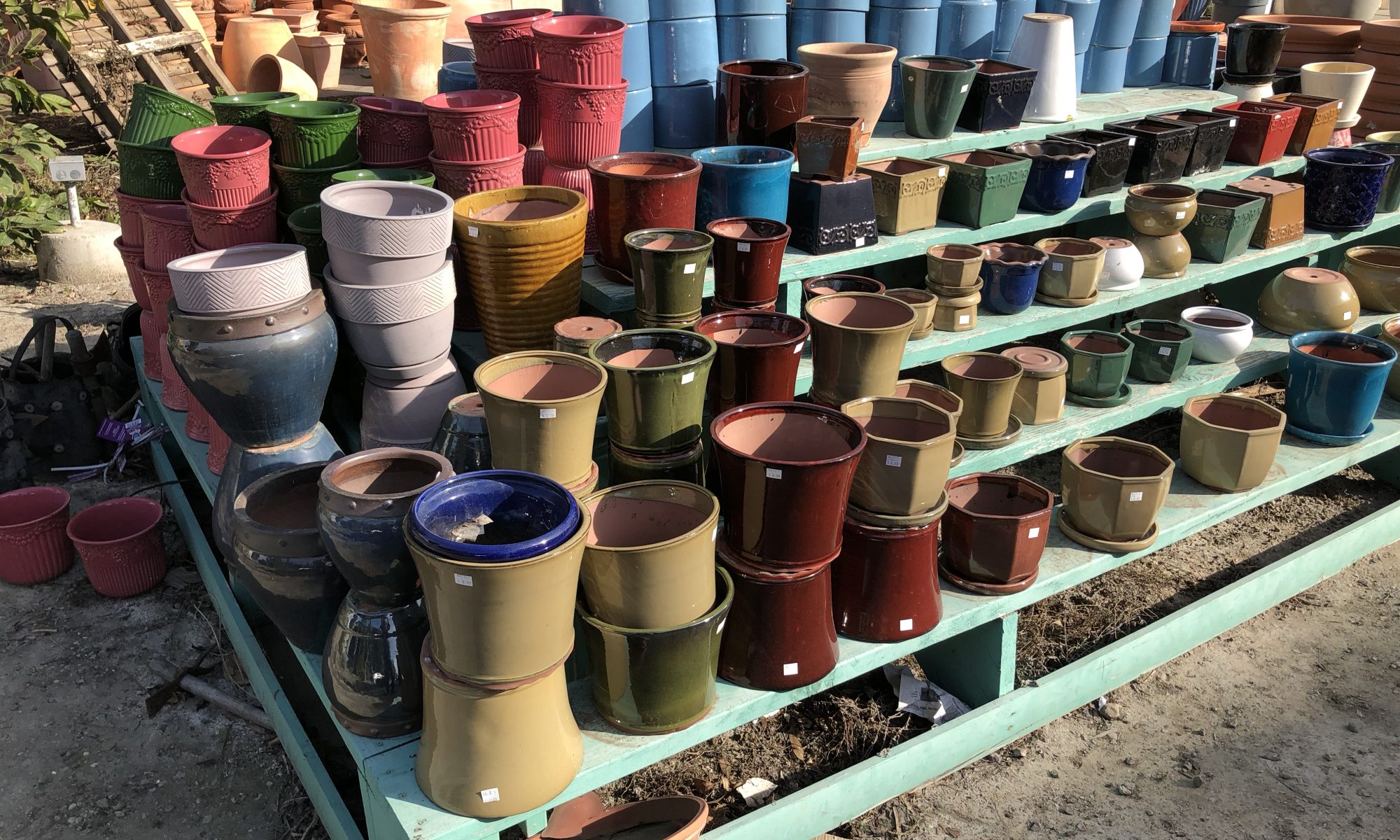 Terracotta pots stacked at the pottery yard